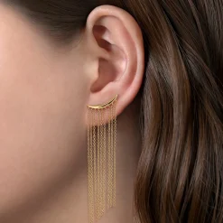 New Gabriel & Co. 14k Yellow Gold Curved Bar And Waterfall Chain Earrings
