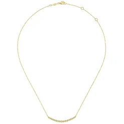 New Gabriel & Co. 14K Yellow Gold Curved Bar Necklace with Bezel Set Round Diamonds