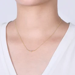 Best Gabriel & Co. 14K Yellow Gold Curved Bar Necklace with Diamond Stations