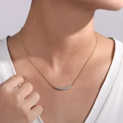 Best Gabriel & Co. 14K Yellow Gold Curved Diamond Bar Necklace