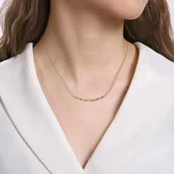 Best Gabriel & Co. 14K Yellow Gold Curved Diamond Station Bar Necklace