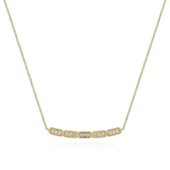Discount Gabriel & Co. 14K Yellow Gold Curved Rectangular Station Bar Necklace with Diamonds