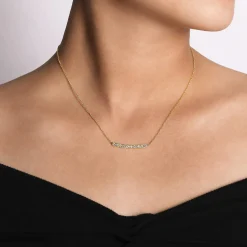 Discount Gabriel & Co. 14K Yellow Gold Curved Rectangular Station Bar Necklace with Diamonds