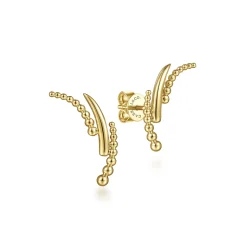 New Gabriel & Co. 14K Yellow Gold Curving Three Row Bujukan Ball Stud Earrings