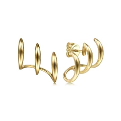 Sale Gabriel & Co. 14K Yellow Gold Curving Three Row Stud Earrings