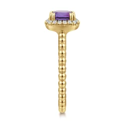 Outlet Gabriel & Co. 14K Yellow Gold Cushion Cut Amethyst and Diamond Halo Ring