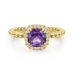 Outlet Gabriel & Co. 14K Yellow Gold Cushion Cut Amethyst and Diamond Halo Ring