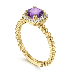 Outlet Gabriel & Co. 14K Yellow Gold Cushion Cut Amethyst and Diamond Halo Ring