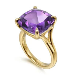 Best Gabriel & Co. 14K Yellow Gold Cushion Cut Amethyst Ladies Ring