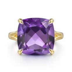 Best Gabriel & Co. 14K Yellow Gold Cushion Cut Amethyst Ladies Ring