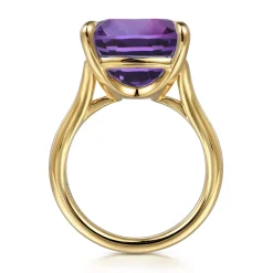 Best Gabriel & Co. 14K Yellow Gold Cushion Cut Amethyst Ladies Ring