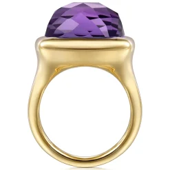 Sale Gabriel & Co. 14K Yellow Gold Cushion Cut Amethyst Ladies Ring With Flower Pattern J-Back