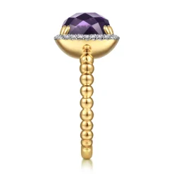 Gabriel & Co. 14K Yellow Gold Cushion Cut Amethyst and Diamond Halo Ring