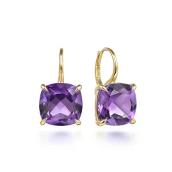 Sale Gabriel & Co. 14K Yellow Gold Cushion Cut Amethyst Earrings