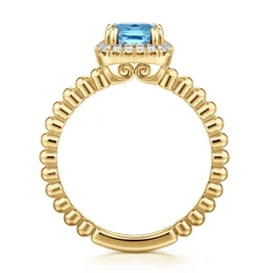 Online Gabriel & Co. 14K Yellow Gold Cushion Cut Blue Topaz and Diamond Halo Ring