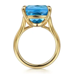 Discount Gabriel & Co. 14K Yellow Gold Cushion Cut Blue Topaz Ladies Ring