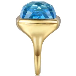 Clearance Gabriel & Co. 14K Yellow Gold Cushion Cut Blue Topaz Ladies Ring With Flower Pattern J-Back