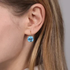 New Gabriel & Co. 14K Yellow Gold Cushion Cut Blue Topaz Earrings