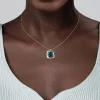 Sale Gabriel & Co. 14K Yellow Gold Cushion Cut Blue Topaz Necklace With Flower Pattern J-Back and Bezel Setting