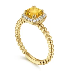 Clearance Gabriel & Co. 14K Yellow Gold Cushion Cut Citrine and Diamond Halo Ring