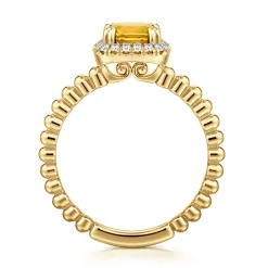 Clearance Gabriel & Co. 14K Yellow Gold Cushion Cut Citrine and Diamond Halo Ring
