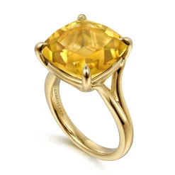 Sale Gabriel & Co. 14K Yellow Gold Cushion Cut Citrine Ladies Ring