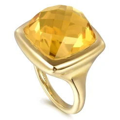 Clearance Gabriel & Co. 14K Yellow Gold Cushion Cut Citrine Ladies Ring With Flower Pattern J-Back