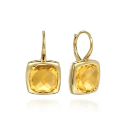 Sale Gabriel & Co. 14K Yellow Gold Cushion Cut Citrine Earrings With Flower Pattern J-Back
