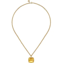 Outlet Gabriel & Co. 14K Yellow Gold Cushion Cut Citrine Necklace With Flower Pattern J-Back and Bezel Setting