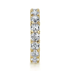 Gabriel & Co. 14K Yellow Gold Cushion Cut Diamond Eternity Band with Heart Prongs - 4.06 ct