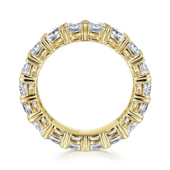Gabriel & Co. 14K Yellow Gold Cushion Cut Diamond Eternity Band with Heart Prongs - 4.06 ct