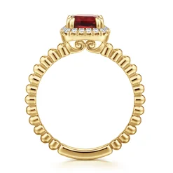 Clearance Gabriel & Co. 14K Yellow Gold Cushion Cut Garnet and Diamond Halo Ring