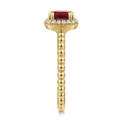 Clearance Gabriel & Co. 14K Yellow Gold Cushion Cut Garnet and Diamond Halo Ring