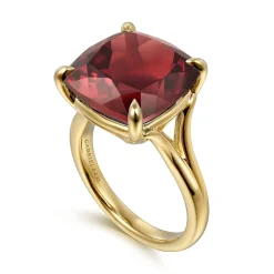 Sale Gabriel & Co. 14K Yellow Gold Cushion Cut Garnet Ladies Ring
