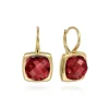 New Gabriel & Co. 14K Yellow Gold Cushion Cut Garnet Earrings With Flower Pattern J-Back