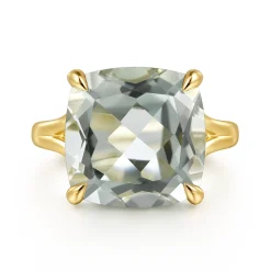 Clearance Gabriel & Co. 14K Yellow Gold Cushion Cut Green Amethyst Ladies Ring