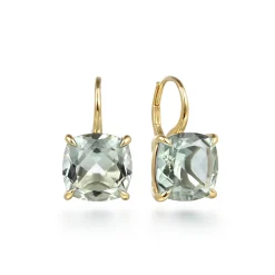 Best Gabriel & Co. 14K Yellow Gold Cushion Cut Green Amethyst Earrings