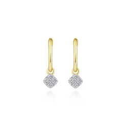 Discount Gabriel & Co. 14K Yellow Gold Cushion Cut Pave 10mm Diamond Drop Earrings