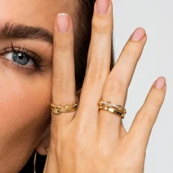 Sale Gabriel & Co. 14K Yellow Gold Dainty Evil Eye Diamond Ring