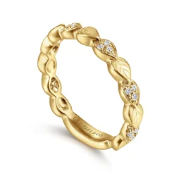 Sale Gabriel & Co. 14K Yellow Gold Delicate Leaf Diamond Stackable Ring