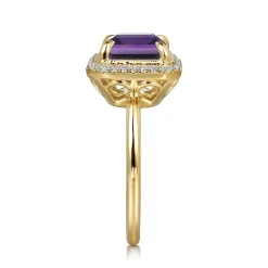 New Gabriel & Co. 14K Yellow Gold Diamond and Amethyst Emerald Cut Ladies Ring With Flower Pattern Gallery