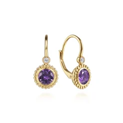Sale Gabriel & Co. 14K Yellow Gold Diamond And Amethyst Bujukan Drop Earrings