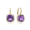 Outlet Gabriel & Co. 14K Yellow Gold Diamond and Amethyst Cushion Cut Earrings With Flower Pattern J-Back