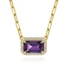 Sale Gabriel & Co. 14K Yellow Gold Diamond and Amethyst Emerald Cut Necklace With Flower Pattern Gallery