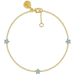 Hot Gabriel & Co. 14K Yellow Gold Diamond and Blue Topaz Floral Station Bracelet