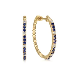 Best Gabriel & Co. 14K Yellow Gold Diamond and Blue Sapphire Bujukan 30mm Hoop Earrings