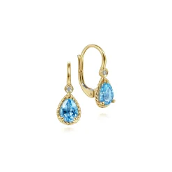 Outlet Gabriel & Co. 14K Yellow Gold Diamond and Blue Topaz Earrings