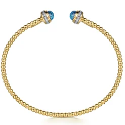 Sale Gabriel & Co. 14K Yellow Gold Diamond and Blue Topaz Bujukan Open Bangle