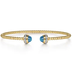 Sale Gabriel & Co. 14K Yellow Gold Diamond and Blue Topaz Bujukan Open Bangle