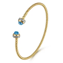 Sale Gabriel & Co. 14K Yellow Gold Diamond and Blue Topaz Bujukan Open Bangle